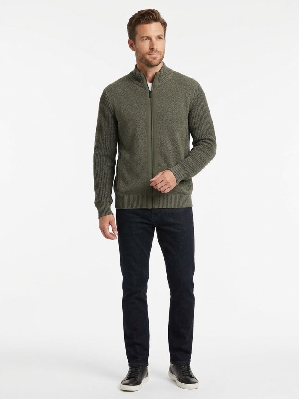 Daniel Hechter Men's Full-Zip Knit Sweater Jacket - Gray, Size L